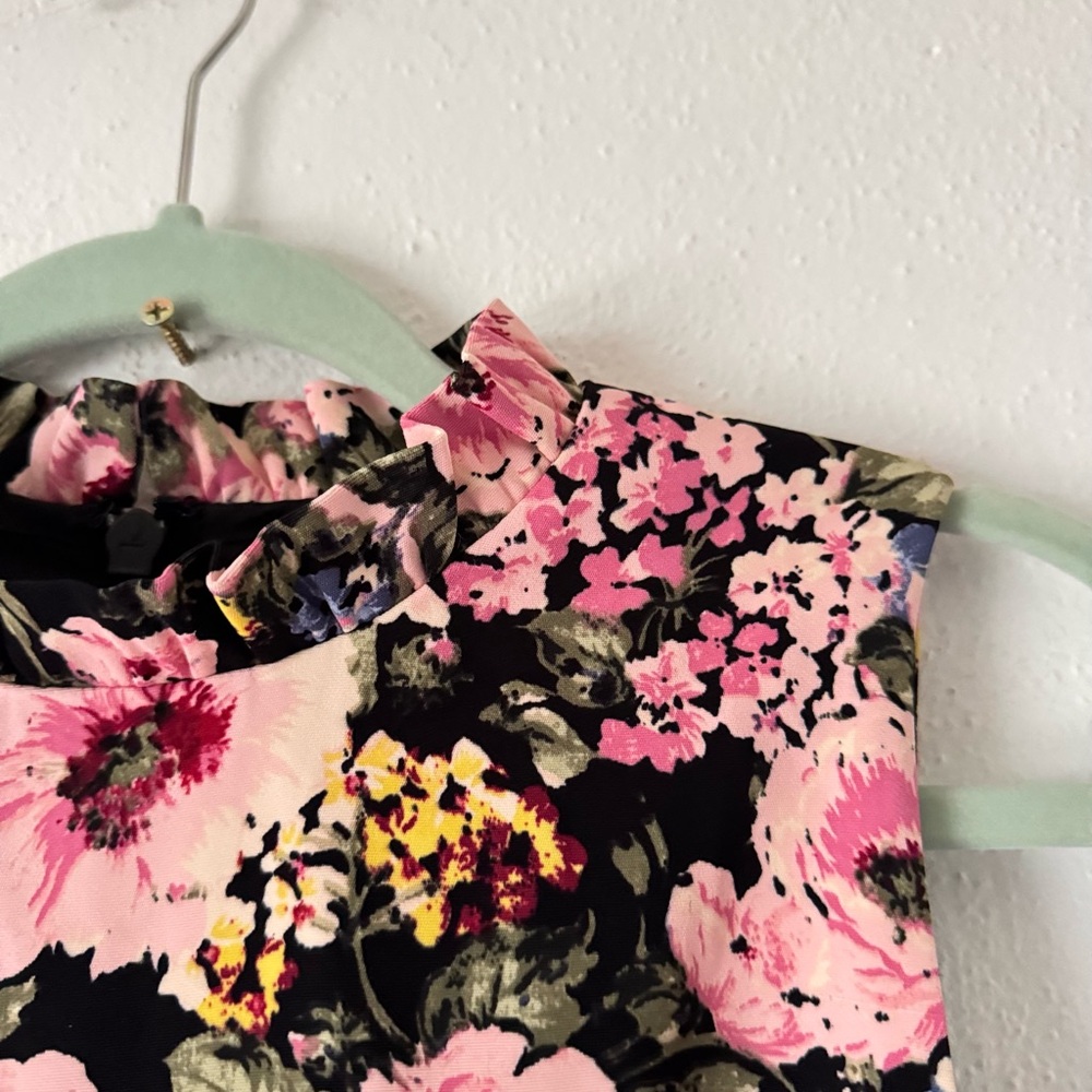 Rebecca Taylor Lavinia Floral-print Hydrangea Ruffle Dress In Black Cameo Pink - Picture 6 of 16